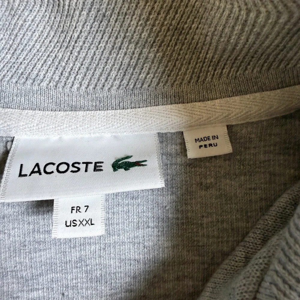 Lacoste Mens Quarter Zip Pullover Sweater Heather Gray Cotton SH192T XXL